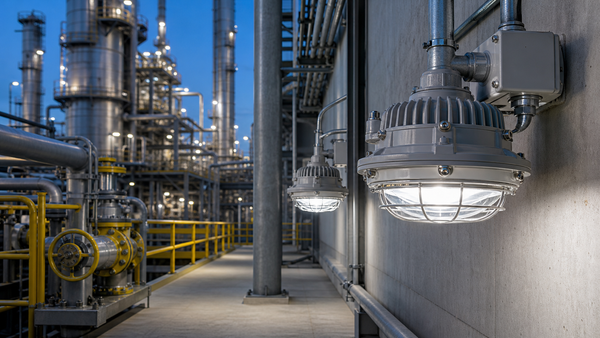 Explosion proof LED fixtures illuminating an industrial hazardous location