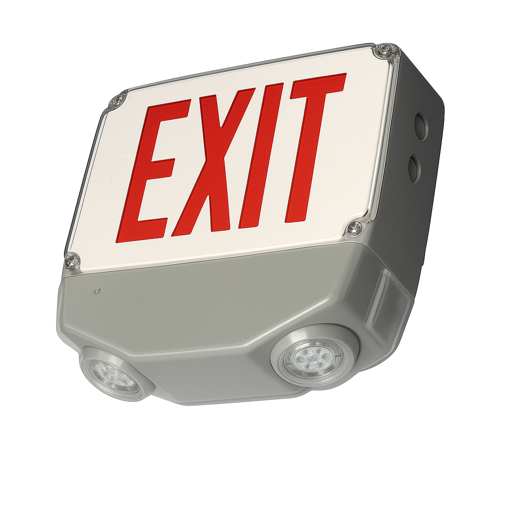 Wet-Location LED Exit and Emergency Combo
