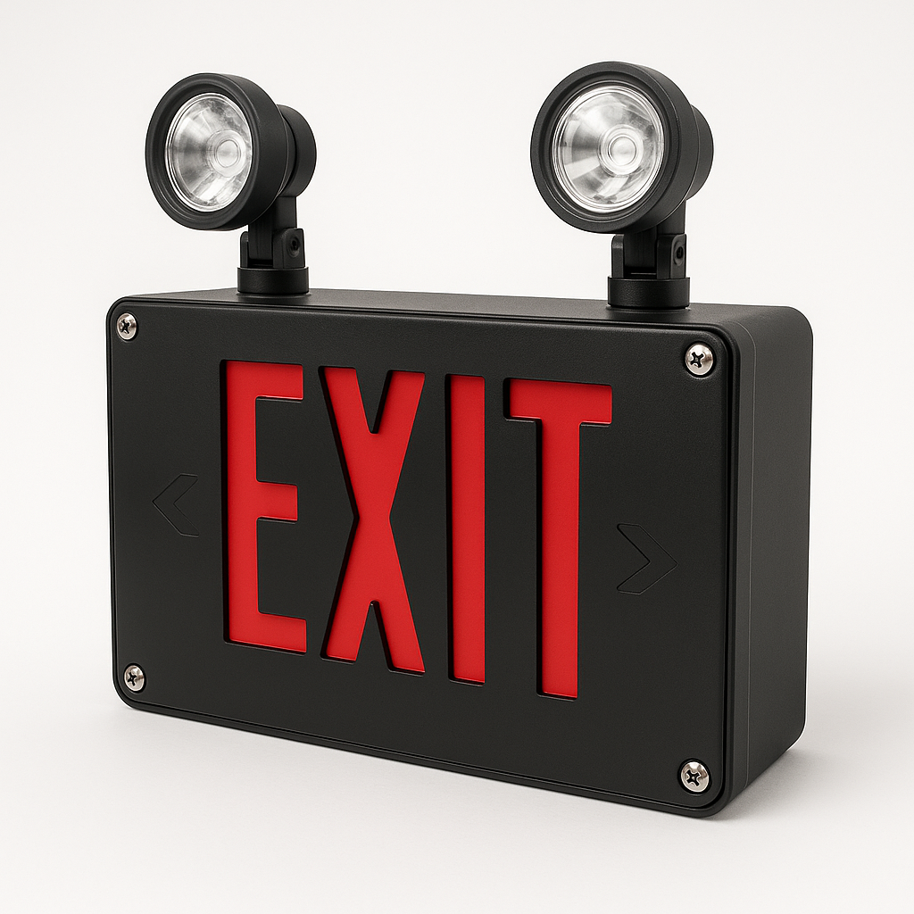 Low-Profile Wet-Location LED Exit and Emergency Combo