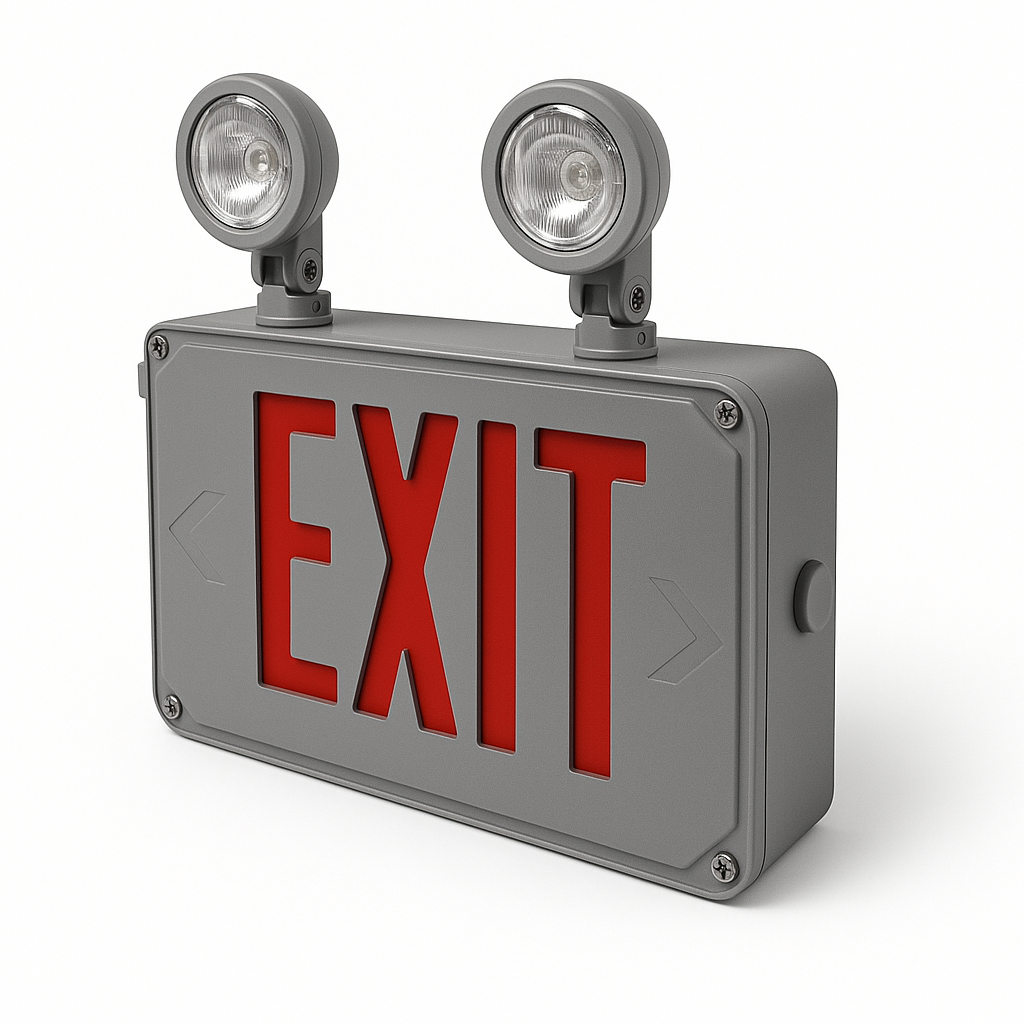 Low-Profile Wet-Location LED Exit and Emergency Combo